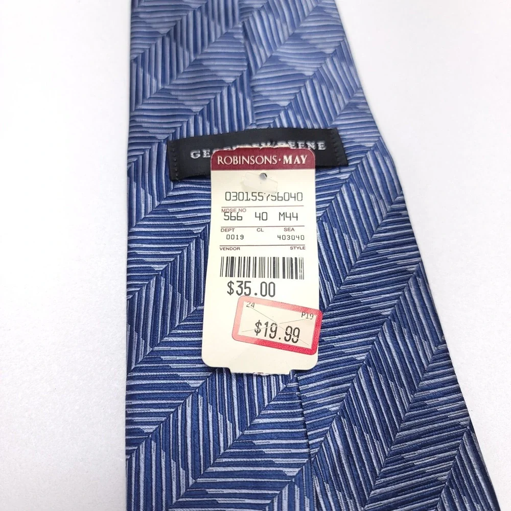 Vintage NWT Geoffrey Beene Tie Silk Geometric Blue Silver‎ USA